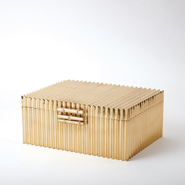 safavieh Corrugated Bamboo Box-Brass-Lg | Global Views - 9.92034