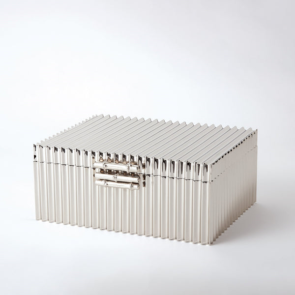 safavieh Corrugated Bamboo Box-Nickel-Lg | Global Views - 9.92036