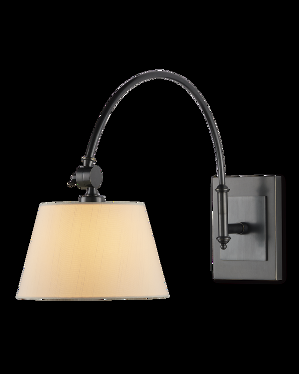 safavieh Currey & Co Ashby Bronze Swing-Arm Wall Sconce White Shade | 5000-0209