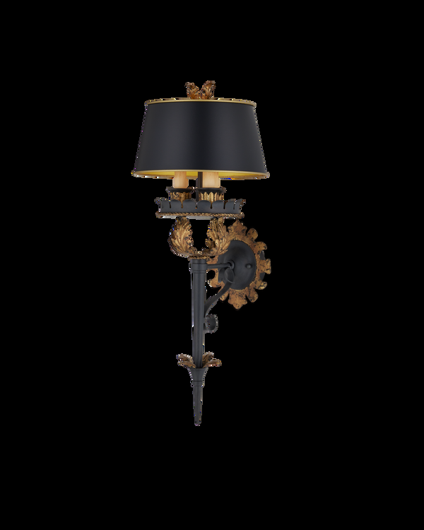 safavieh Currey & Co The Duke Gold Wall Sconce Black Shade | 5412