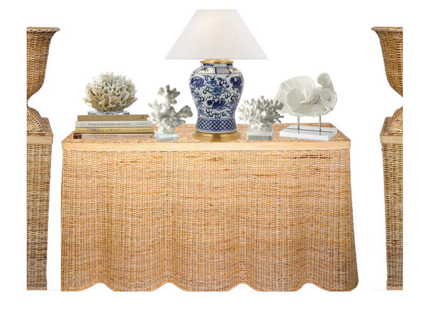Safavieh Extra Large Scalloped Wicker Console Table