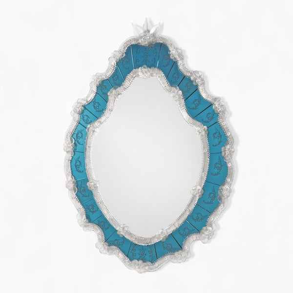 safavieh FIORI Murano Glass Mirror - Blue Frame with Clear Border | Decorative Crafts - TBN10-BC44