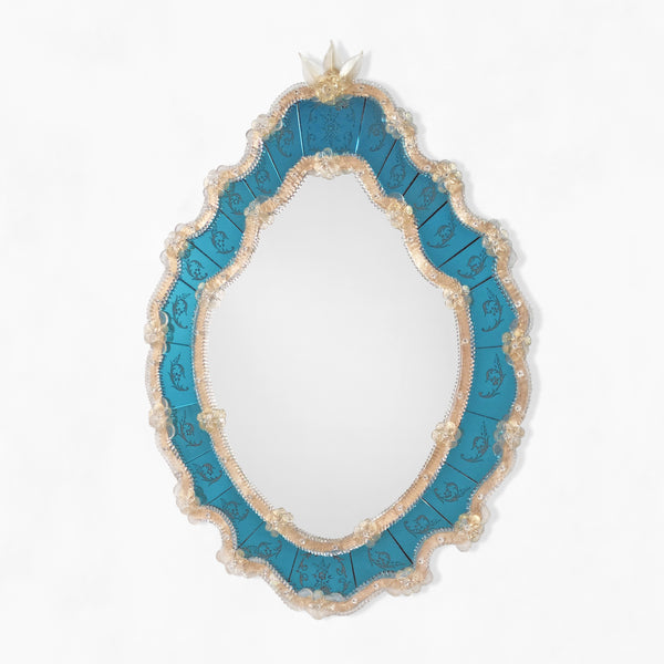 safavieh FIORI Murano Glass Mirror - Blue Frame with Gold Border | Decorative Crafts - TBN10-BO44