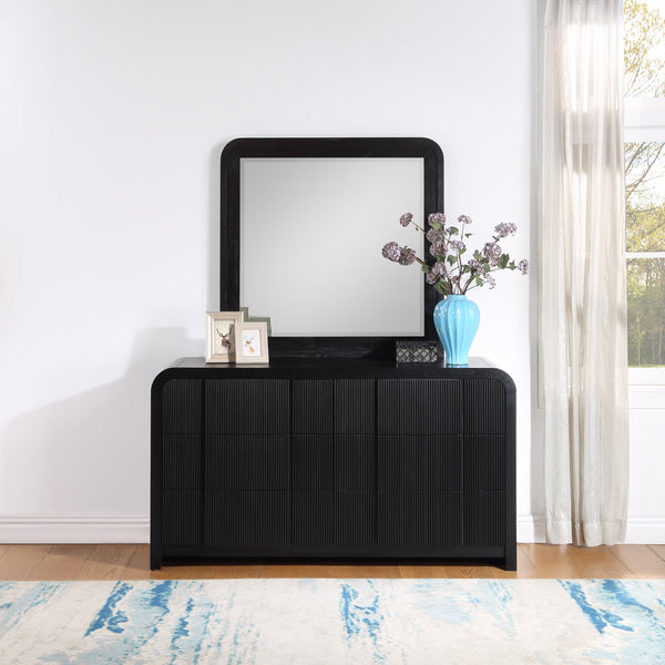 Safavieh Fluted Black Solid Wood And Oak Veneer Mirror | Meridian Furniture - 314Black-M