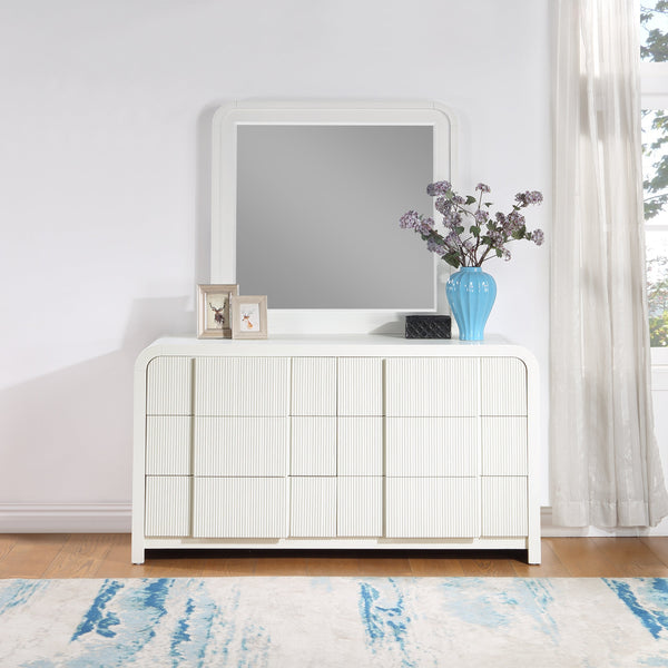 Safavieh Fluted Cream Solid Wood And Oak Veneer Mirror | Meridian Furniture - 314Cream-M