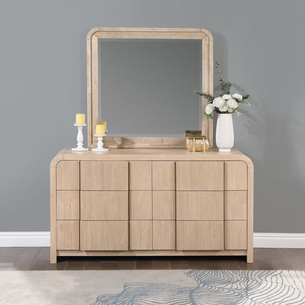 Safavieh Fluted Natural Solid Wood And Oak Veneer Mirror | Meridian Furniture - 314Natural-M