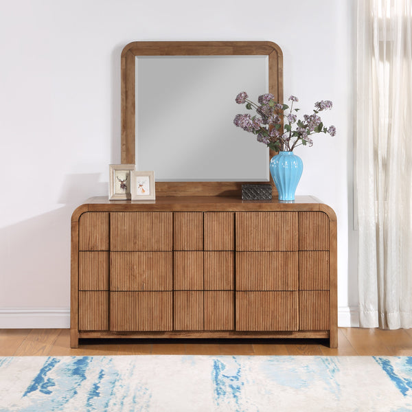 Safavieh Fluted Walnut Solid Wood And Oak Veneer Mirror | Meridian Furniture - 314Walnut-M