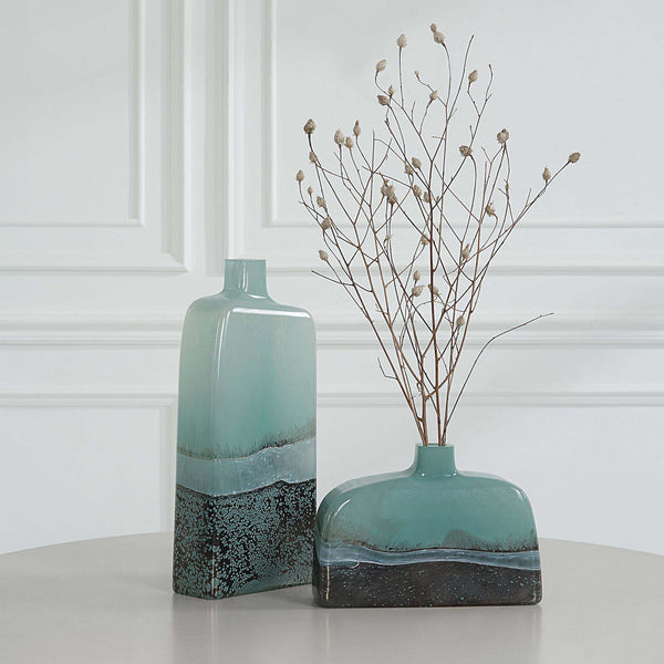 safavieh Fuze Aqua & Bronze Vases Set Of 2 | Uttermost - 18096