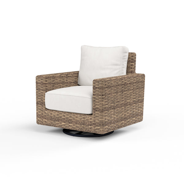 safavieh Havana Swivel Club Rocker in Canvas Flax w/ Self Welt - Tobacco | Sunset West - SW1701-21SR-FX-STKIT
