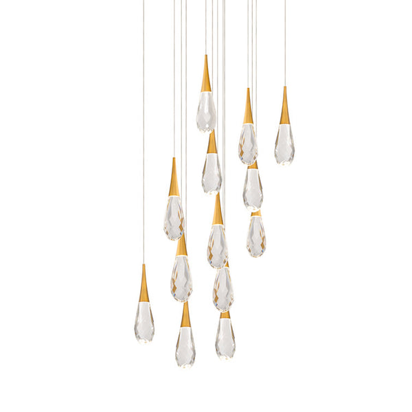 safavieh Hibiscus 13 Multi-Light Pendant (Square Canopy) in Aged Brass with Clear Optic Crystal | Schonbek - BPD21213S-AB