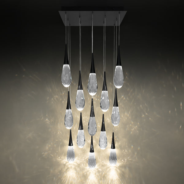 Safavieh Hibiscus 13 Multi-Light Pendant (Square Canopy) In Black With Clear Optic Crystal | Schonbek - BPD21213S-BK