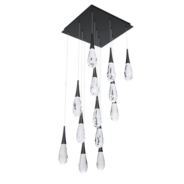 safavieh Hibiscus 13 Multi-Light Pendant (Square Canopy) in Black with Clear Optic Crystal | Schonbek - BPD21213S-BK