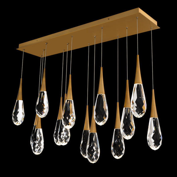Safavieh Hibiscus 14 Multi-Light Pendant (Linear Canopy) In Aged Brass With Clear Optic Crystal | Schonbek - BPD21214L-AB