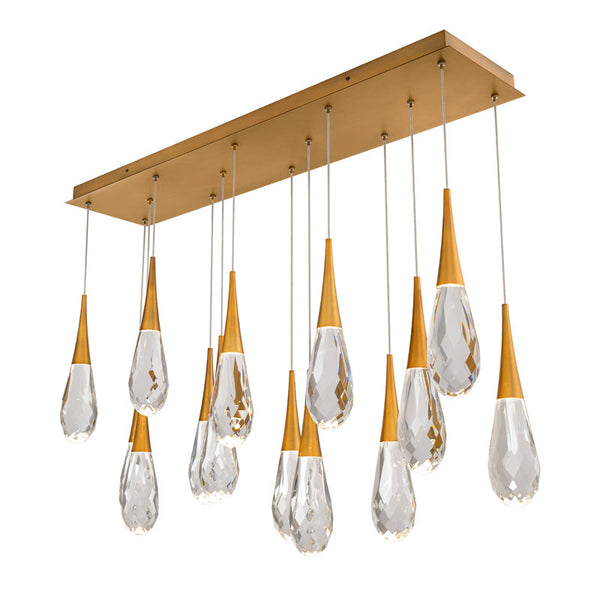 safavieh Hibiscus 14 Multi-Light Pendant (Linear Canopy) in Aged Brass with Clear Optic Crystal | Schonbek - BPD21214L-AB