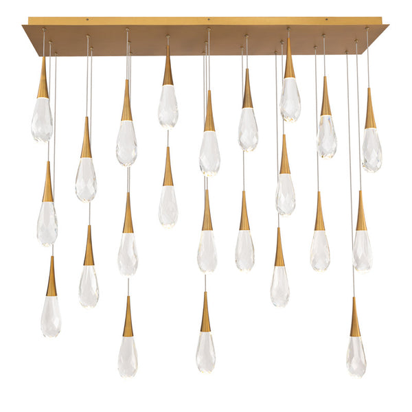 safavieh Hibiscus 23 Multi-Light Pendant (Linear Canopy) in Aged Brass with Clear Optic Crystal | Schonbek - BPD21223L-AB