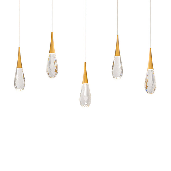 safavieh Hibiscus 5 Multi-Light Pendant (Linear Canopy) in Aged Brass with Clear Optic Crystal | Schonbek - BPD21205L-AB
