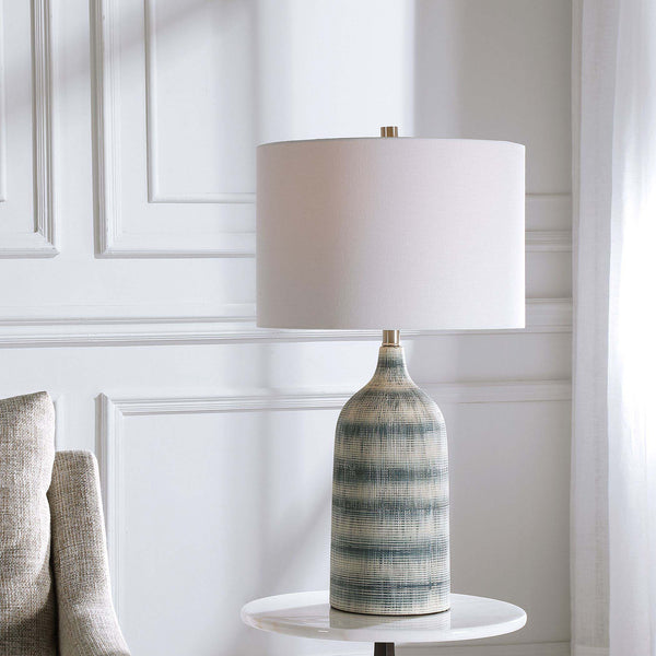 Safavieh Home Decor Textured Ceramic Table Lamp With A Mixture Of Blue And White Asymmetrical Stripes