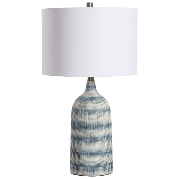 Safavieh Home Decor Textured Ceramic Table Lamp With A Mixture Of Blue And White Asymmetrical Stripes