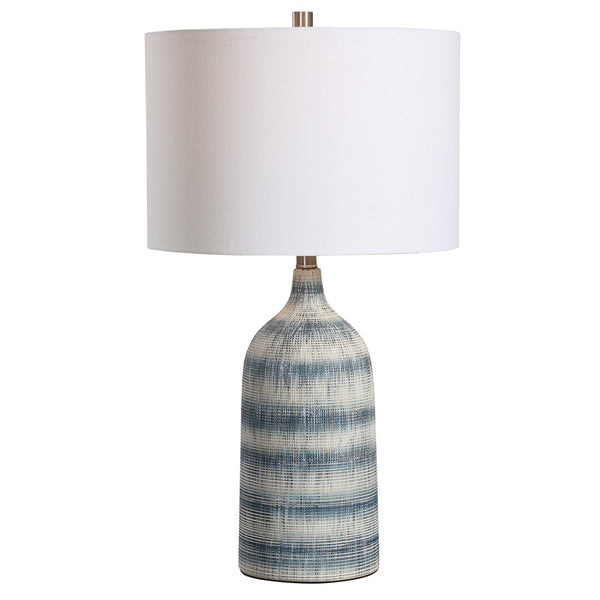 safavieh Home Decor Textured Ceramic Table Lamp With A Mixture Of Blue And White Asymmetrical Stripes
