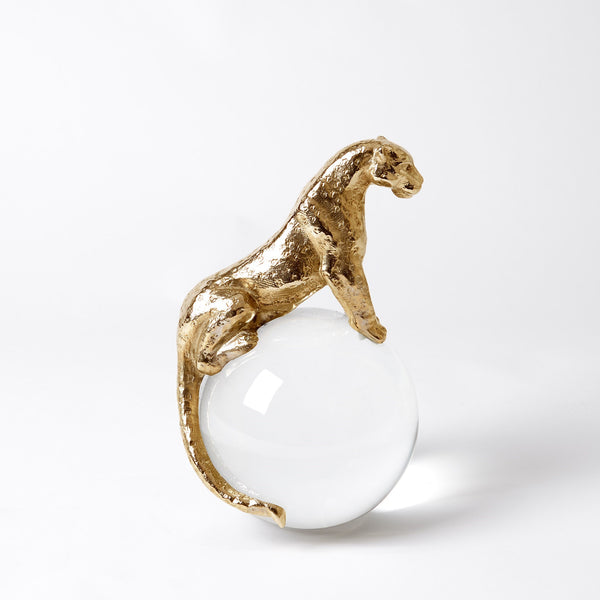 safavieh Jaguar on Crystal Sphere-Brass | Global Views - 8.82269