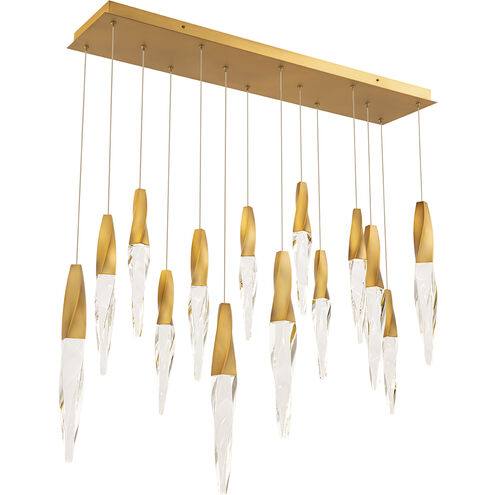 safavieh Kindjal 14 Multi-Light Pendant (Linear Canopy) in Aged Brass with Clear Optic Crystal | Schonbek - BPD13214L-AB