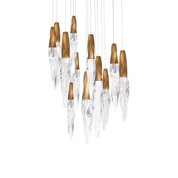 safavieh Kindjal 15 Light LED Multi-Light Pendant in Aged Brass with Clear Optic Crystal | Schonbek - BPD13215-AB