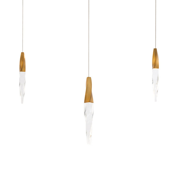 safavieh Kindjal 3 Multi-Light Pendant (Linear Canopy) in Aged Brass with Clear Optic Crystal | Schonbek - BPD13203L-AB