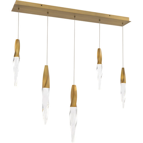 safavieh Kindjal 5 Multi-Light Pendant (Linear Canopy) in Aged Brass with Clear Optic Crystal | Schonbek - BPD13205L-AB