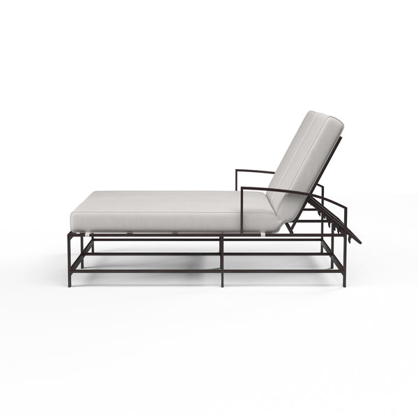 Safavieh La Jolla Double Chaise In Canvas Flax W/ Self Welt - Espresso | Sunset West - SW401-99-FLAX-STKIT