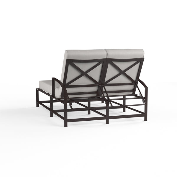 Safavieh La Jolla Double Chaise In Canvas Flax W/ Self Welt - Espresso | Sunset West - SW401-99-FLAX-STKIT