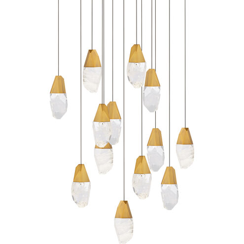 safavieh Martini 13 Multi-Light Pendant (Square Canopy) in Aged Brass with Optic Haze Quartz | Schonbek - BPD20213SOH-AB
