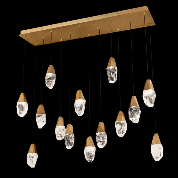 Safavieh Martini 14 Multi-Light Pendant (Linear Canopy) In Aged Brass With Clear Optic Crystal | Schonbek - BPD20214LO-AB