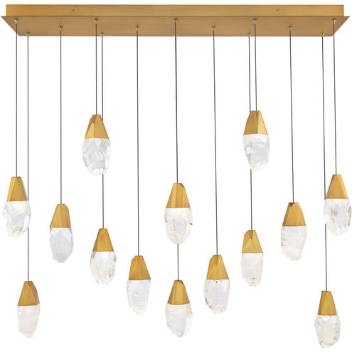 safavieh Martini 14 Multi-Light Pendant (Linear Canopy) in Aged Brass with Optic Haze Quartz | Schonbek - BPD20214LOH-AB