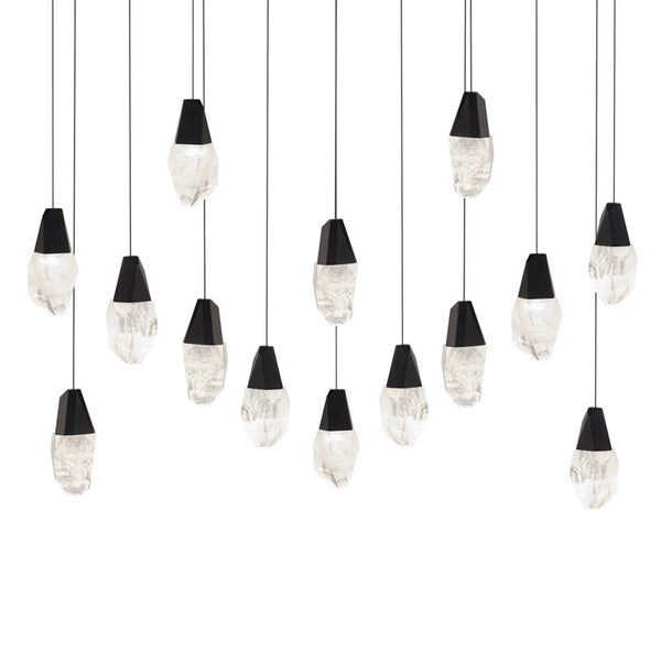 safavieh Martini 14 Multi-Light Pendant (Linear Canopy) in Black with Optic Haze Quartz | Schonbek - BPD20214LOH-BK