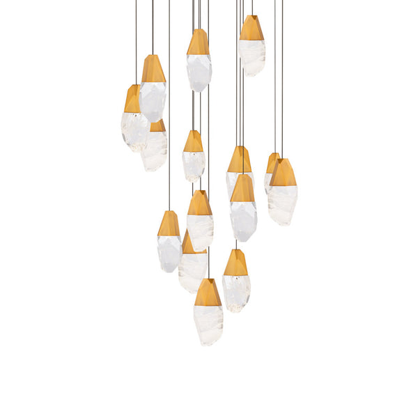 safavieh Martini 15 Multi-Light Pendant (Round Canopy) in Aged Brass with Optic Crystal | Schonbek - BPD20215O-AB