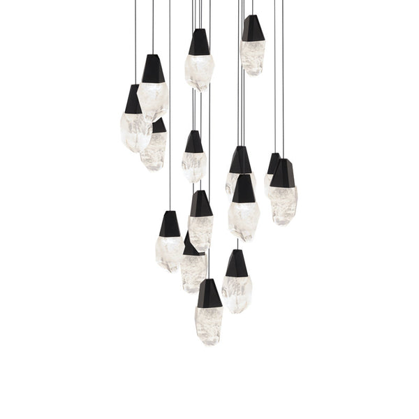 safavieh Martini 15 Multi-Light Pendant (Round Canopy) in Black with Optic Haze Quartz | Schonbek - BPD20215O-BK