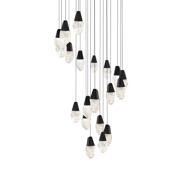 safavieh Martini 21 Multi-Light Pendant (Round Canopy) in Black with Optic Haze Quartz | Schonbek - BPD20221O-BK