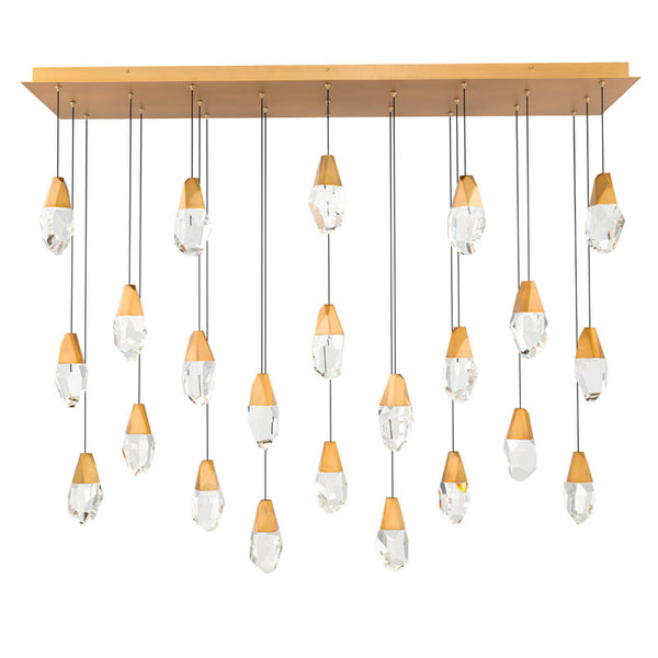 safavieh Martini 23 Multi-Light Pendant (Linear Canopy) in Aged Brass with Optic Haze Quartz | Schonbek - BPD20223LOH-AB