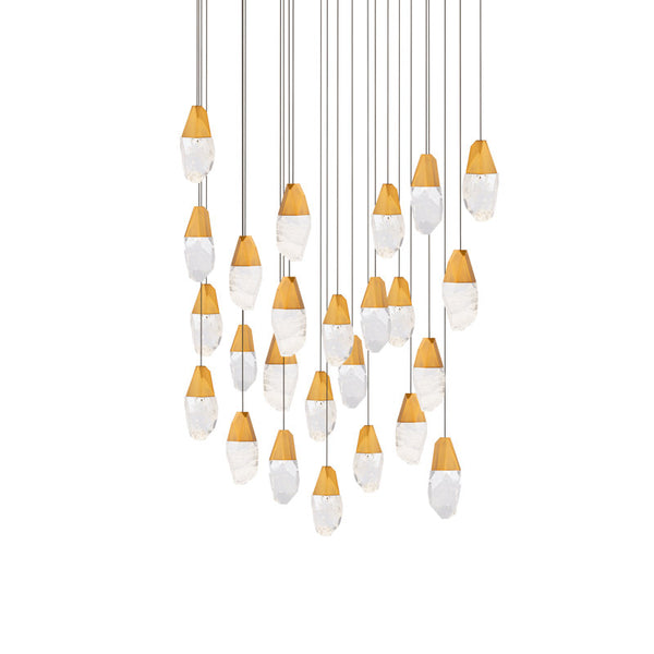 safavieh Martini 25 Multi-Light Pendant (Square Canopy) in Aged Brass with Optic Haze Quartz | Schonbek - BPD20225SOH-AB