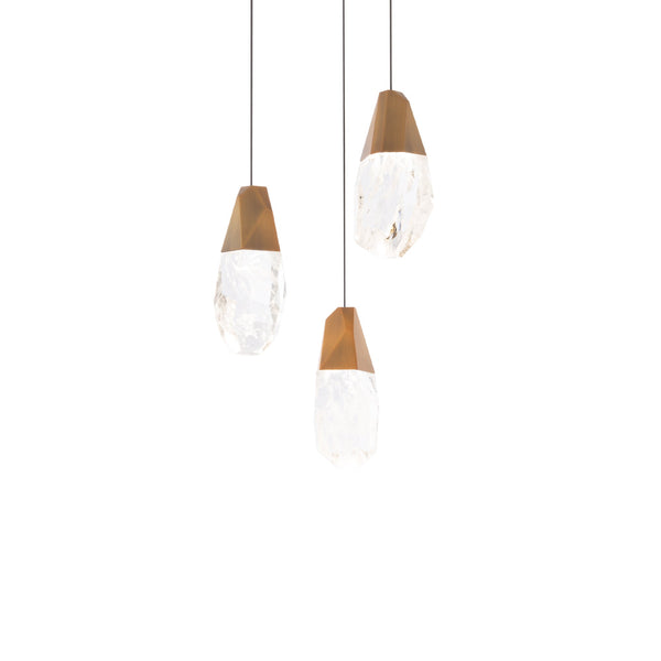 safavieh Martini 3 Light LED Chandelier in Aged Brass with Optic Haze Quartz | Schonbek - BPD20203OH-AB