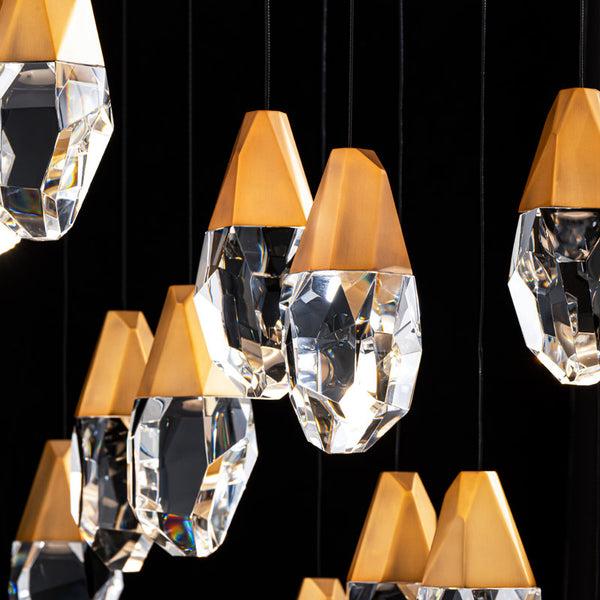 Safavieh Martini 41 Multi-Light Pendant (Square Canopy) In Aged Brass With Optic Haze Quartz | Schonbek - BPD20241SOH-AB