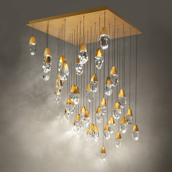 Safavieh Martini 41 Multi-Light Pendant (Square Canopy) In Aged Brass With Optic Haze Quartz | Schonbek - BPD20241SOH-AB