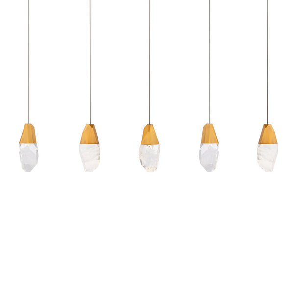 safavieh Martini 5 Multi-Light Pendant (Linear Canopy) in Aged Brass with Optic Haze Quartz | Schonbek - BPD20205LOH-AB