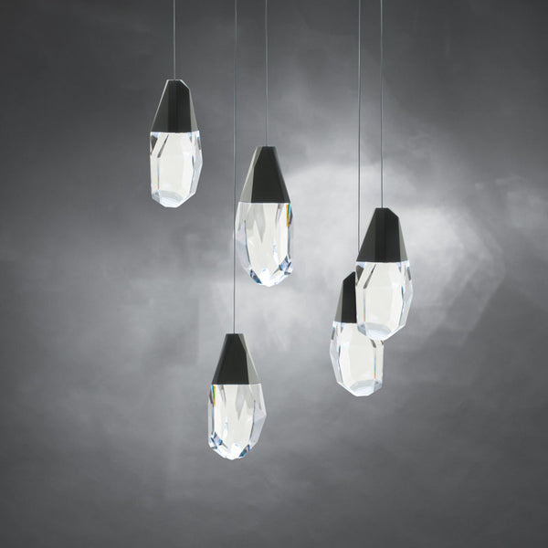 safavieh Martini 5 Multi-Light Pendant (Linear Canopy) in Black with Optic Haze Quartz | Schonbek - BPD20205LOH-BK