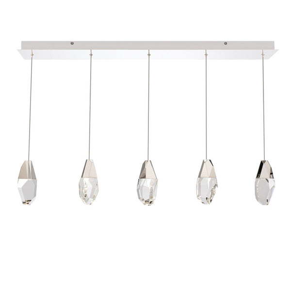 safavieh Martini 5 Multi-Light Pendant (Linear Canopy) in Polished Nickel with Optic Haze Quartz | Schonbek - BPD20205LOH-PN