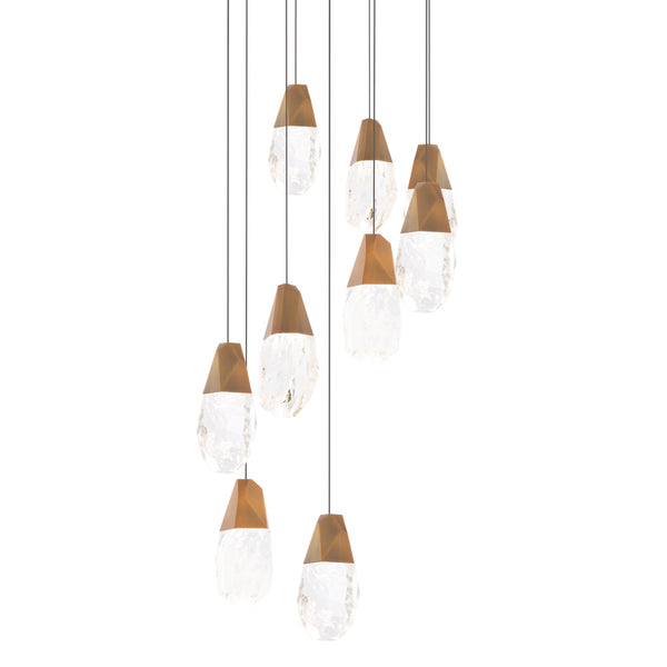 safavieh Martini 9 Light LED Chandelier in Aged Brass with Optic Haze Quartz | Schonbek - BPD20209OH-AB