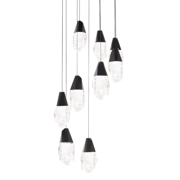 safavieh Martini 9 Light LED Chandelier in Black with Optic Haze Quartz | Schonbek - BPD20209OH-BK