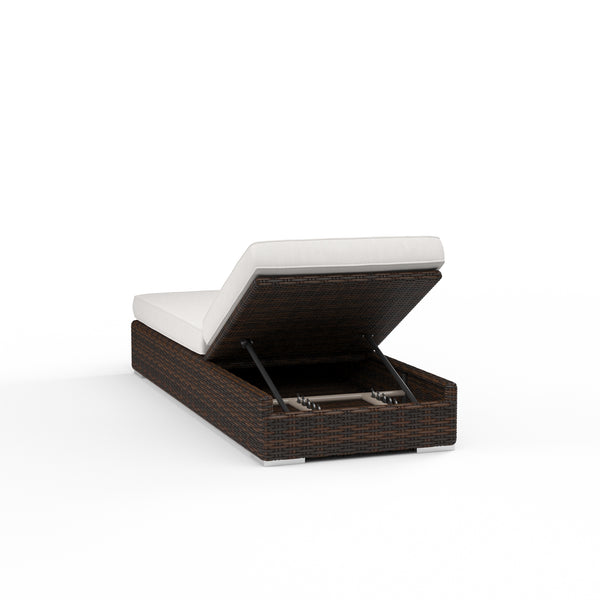 Safavieh Montecito Adjustable Chaise In Canvas Flax W/ Self Welt - Cognac | Sunset West - SW2501-9-FLAX-STKIT