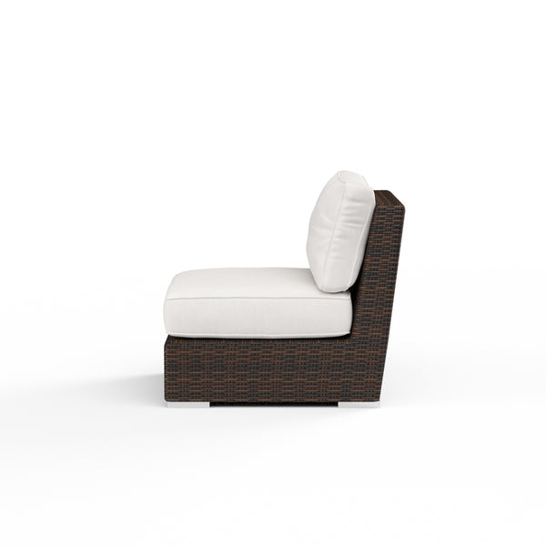 Safavieh Montecito Armless Club Chair In Canvas Flax W/ Self Welt - Cognac | Sunset West - SW2501-AC-FLAX-STKIT