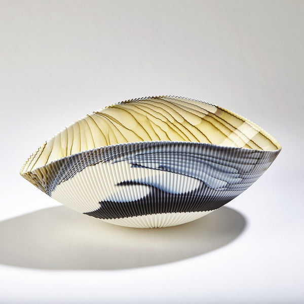 safavieh Pleated Bowl-Amber/Blue Filigree-Lg | Global Views - 3.31570